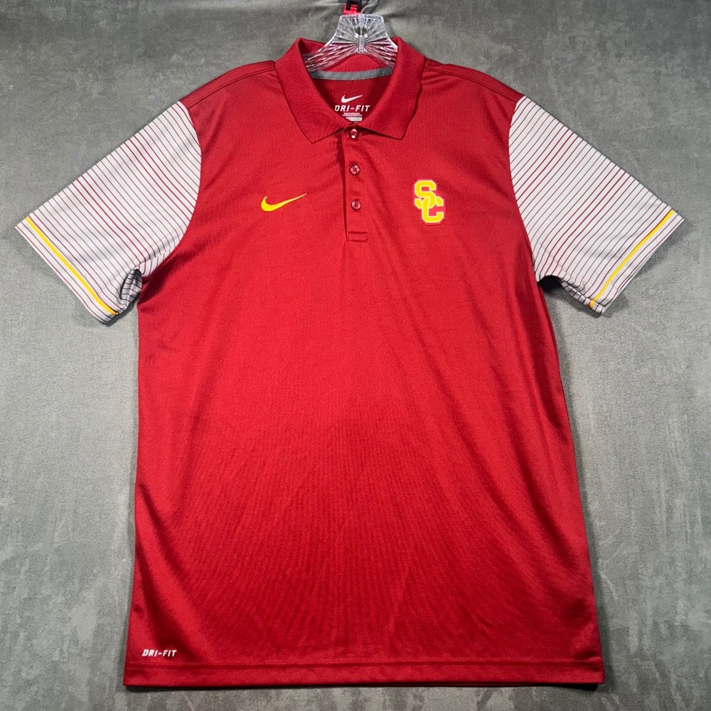 Nike Dri-FIT USC Trojans Polo Shirt Mens Large Red Striped Sleeves 32860X-SC1
